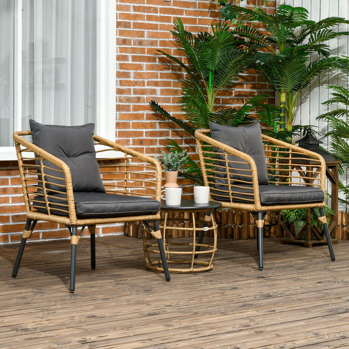 3-Delt vejrbestandigt bistrosæt med 1 sidebord og 2 stole, 62 cm x 65 cm x 78 cm, sand og mørkegrå