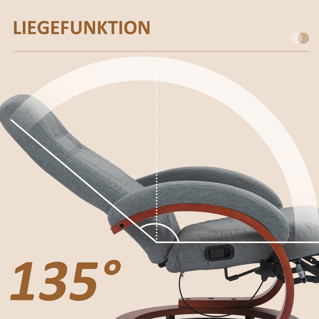 Afslappende stol med foldbar fodstøtte, drejelig, lænelæn, linnedlook, op til 140 kg, grå