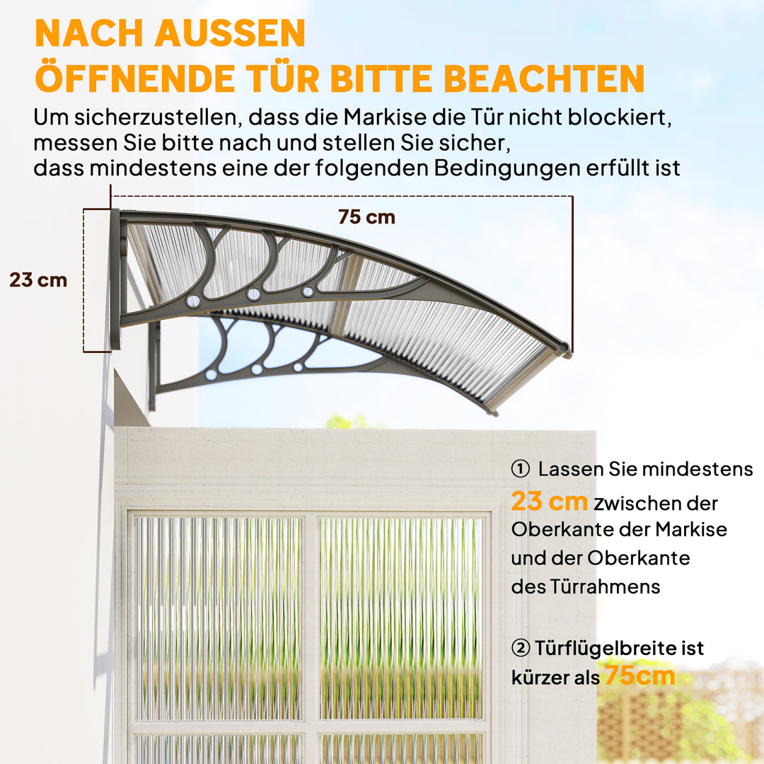 Canopy, hoveddørsmarkise, tagdækning til indgange og vinduer, 100l x 75b x 23h cm, sølv