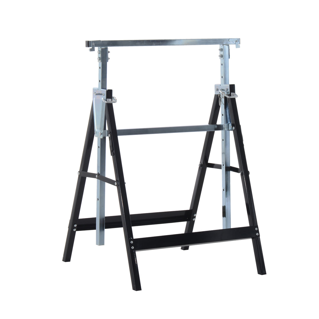 2 X stilladsbukke, foldbar bukke, højdejusterbar op til 200 kg, stål, sort, 68 x 58 x 80-130 cm