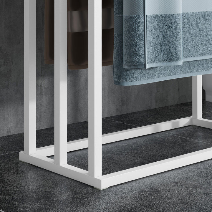Kleankin håndklædeholder håndklædeholdersæt med 3 håndklædestænger, industrielt design, bambus, 45 x 22,5 x 86 cm, hvid + naturlig