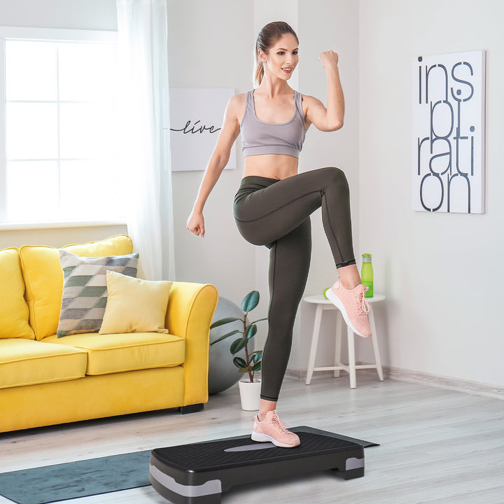 Stepper aerobic fitness home trainer stepper 2-trins højdejusterbar (10/15 cm) egnet til hjemme- og kontorbrug sort+grå 68 x 29 x 15 cm