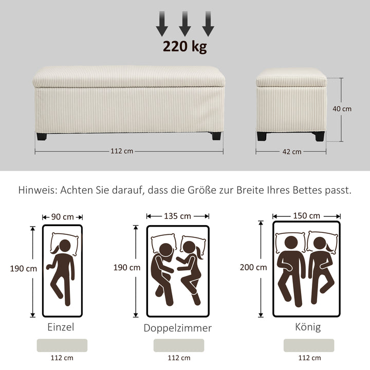 Opbevaringsbænk, corduroy design, stålstel, beige
