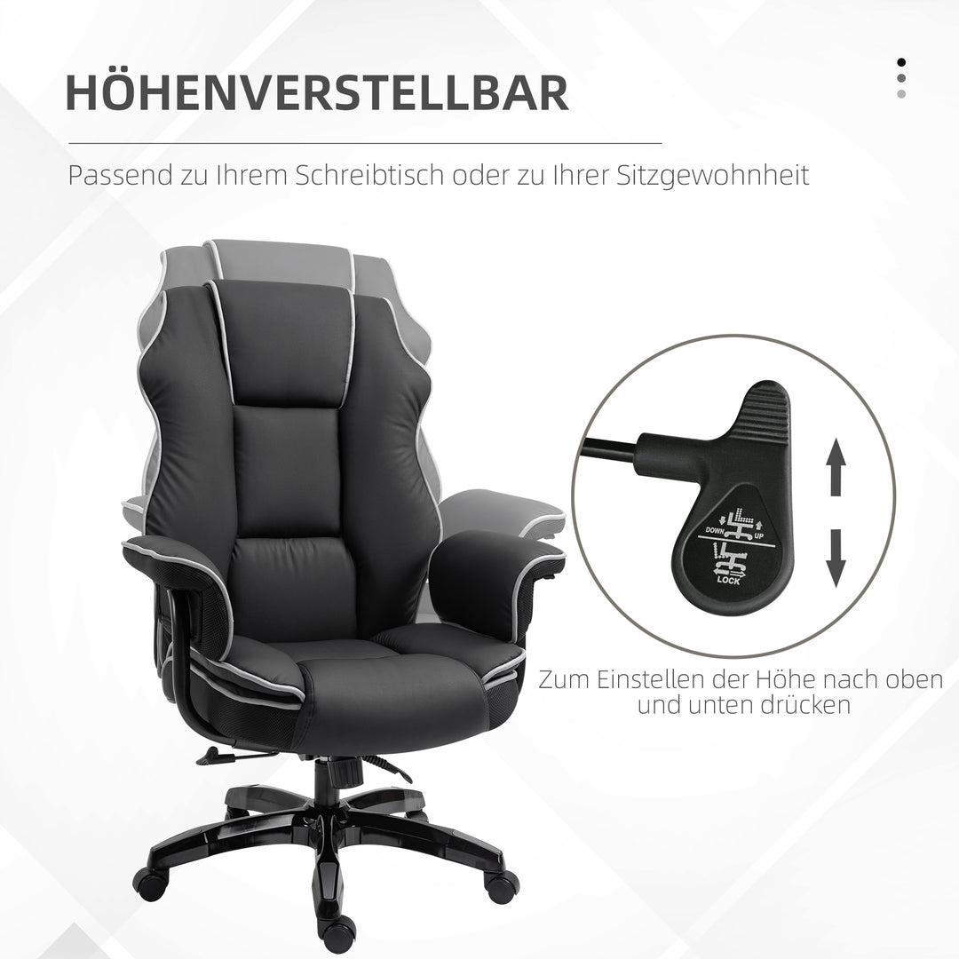 Kontorstol, ergonomisk skrivebordsstol med lænefunktion, drejefunktion, højdejusterbar computerstol til hjemmekontor, kunstlæder, sort