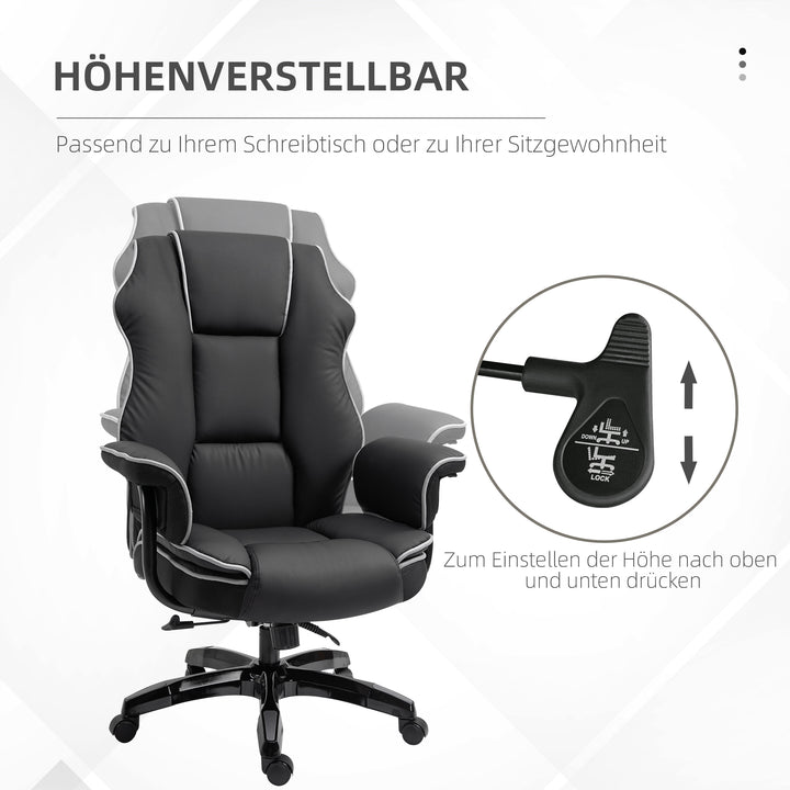 Kontorstol, ergonomisk skrivebordsstol med lænefunktion, drejefunktion, højdejusterbar computerstol til hjemmekontor, kunstlæder, sort