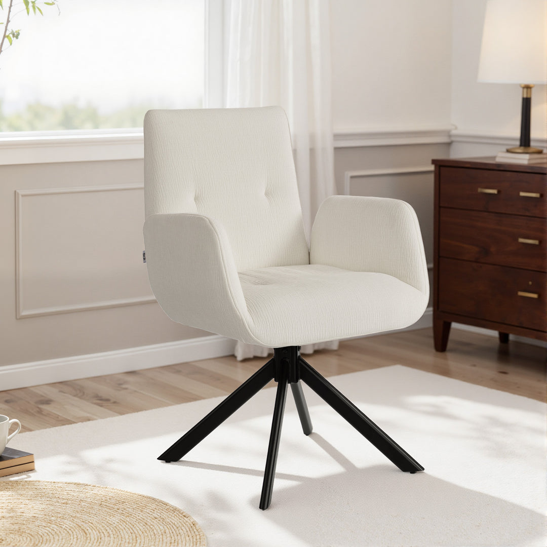 Polstret lænestol, accentstol, moderne design, drejelig, op til 120 kg, cremehvid