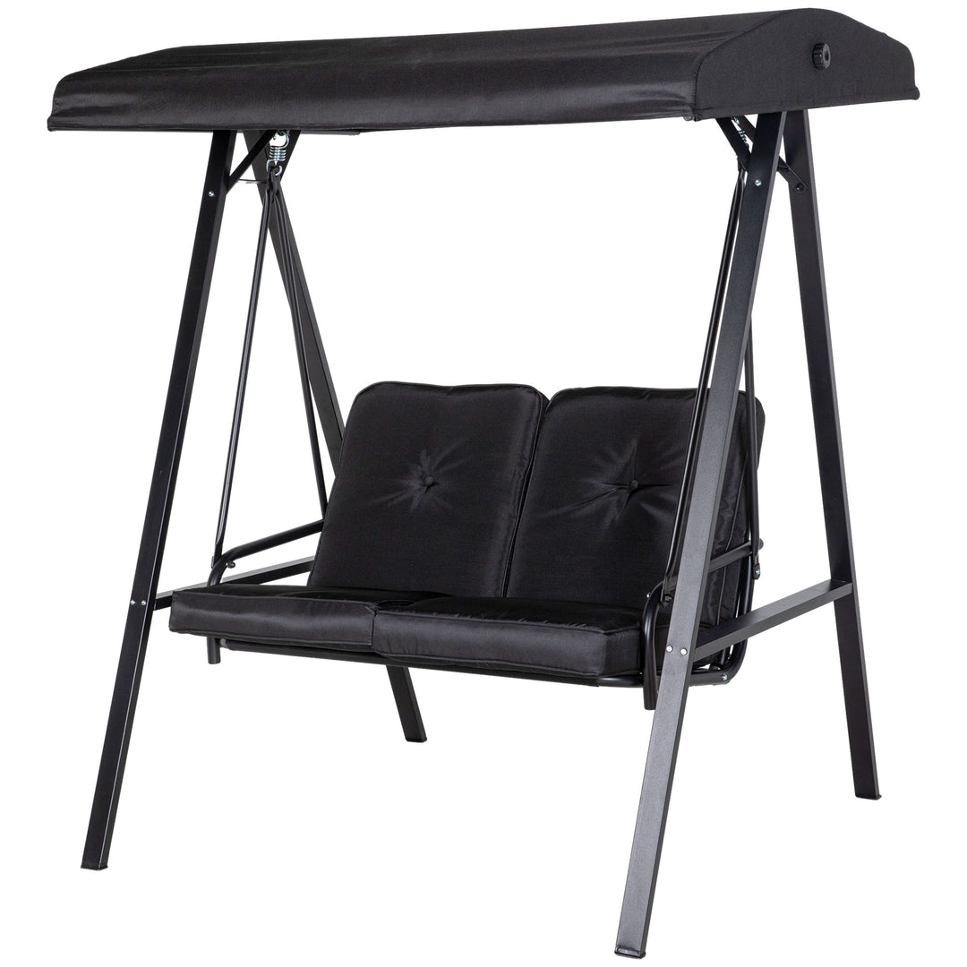 Hollywood gynge, 2-personers havegynge med justerbar baldakin, lasteevne op til 220 kg, 145 x 116 x 172 cm, sort