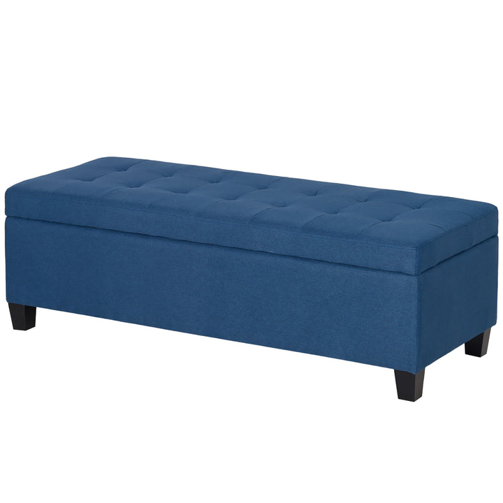 Bænk med opbevaring, fodskammel, entrébænk, knapsyninger, 125,1 cm x 48,9 cm x 41,3 cm, blå