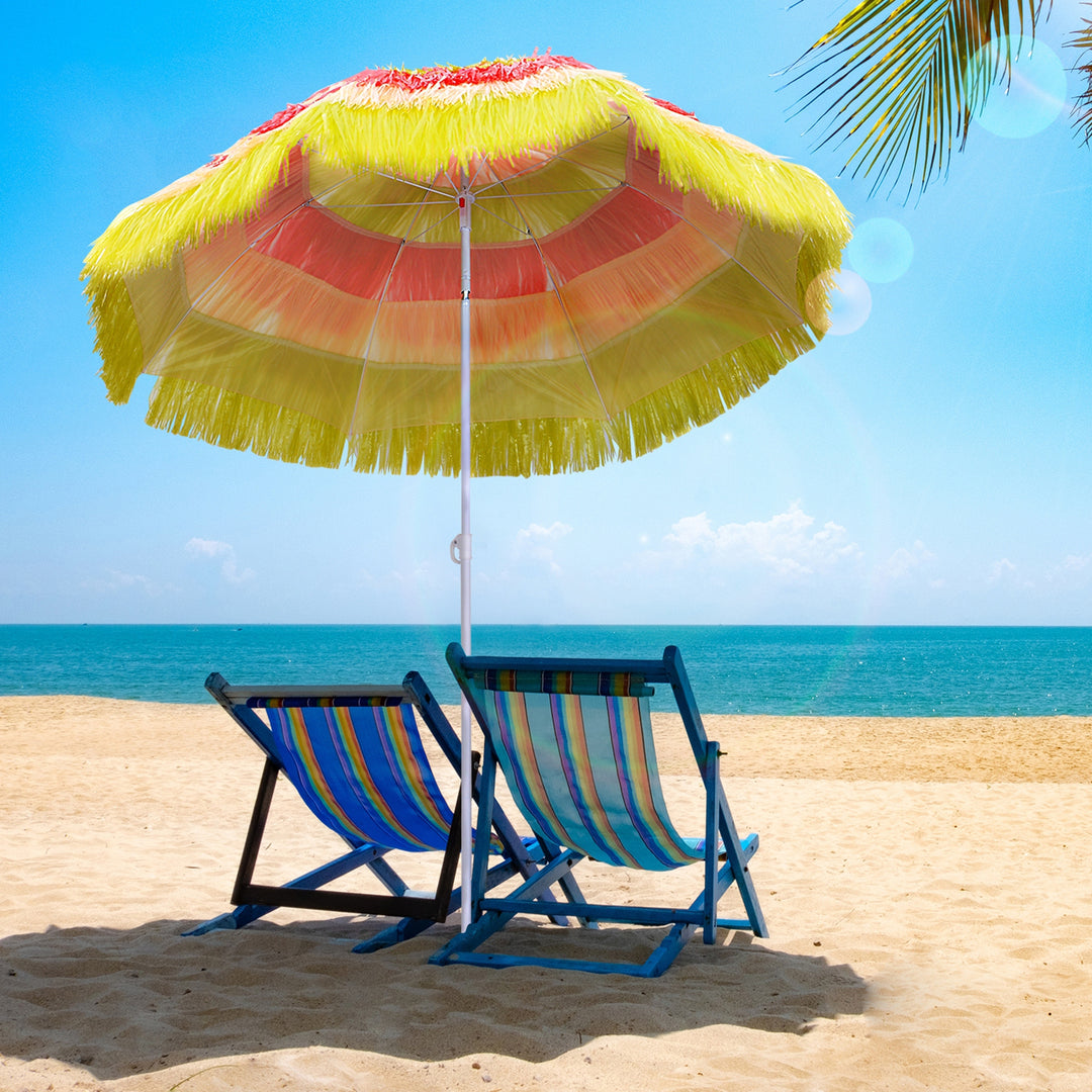 Hawaii-parasol, solskærm, haveparasol, højdejusterbar, vipbar, farverig, Ø160 x 190 cm