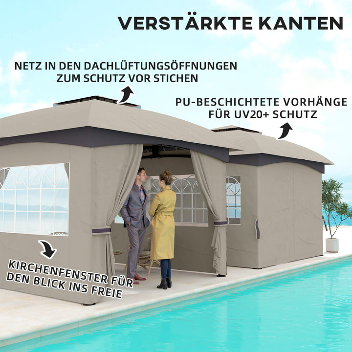 3,4 X 3,4 m havepavillon, øltelt med ventileret tag, buede vinduer, stålramme, lysegrå