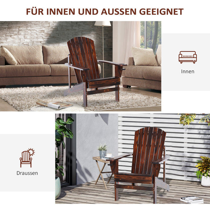 Adirondack havestol med kopholder, haveliggestol, balkonstol, massivt træ, forkullet, 72 x 95 x 93 cm