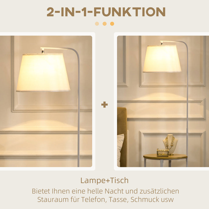 Gulvlampe med 2 hylder, gulvlampe, fodkontakt, 40 w. e 27, naturlig + hvid