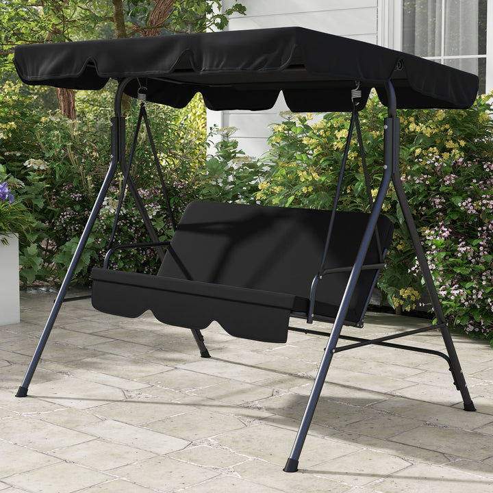 3-personers Hollywood gyngestol til haven, vejrbestandig, 172 cm x 110 cm x 153 cm, sort