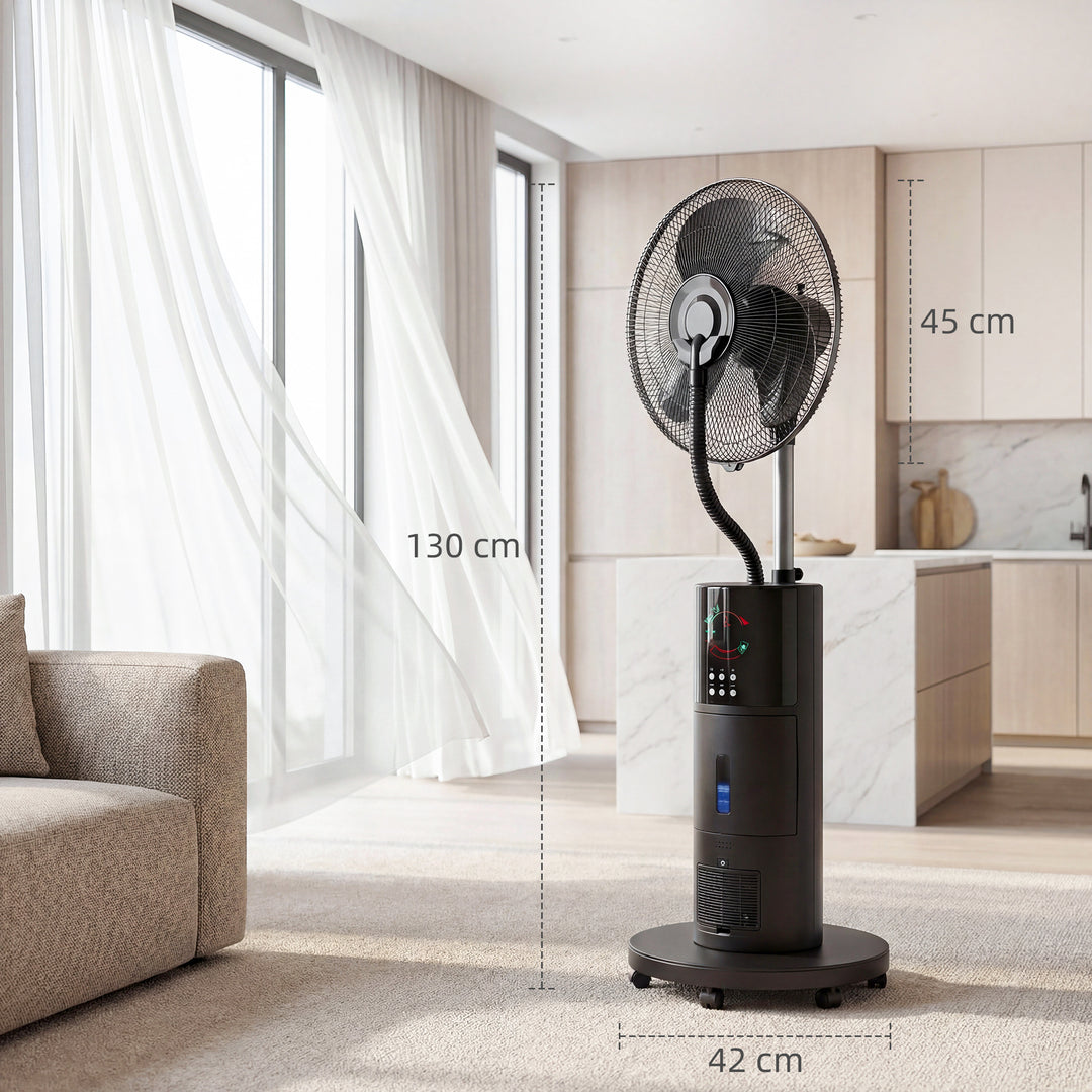 4-i-1 sokkelventilator med vandtåge, luftrenser, myggenet, 9-timers timer, 3 tilstande, fjernbetjening, sort