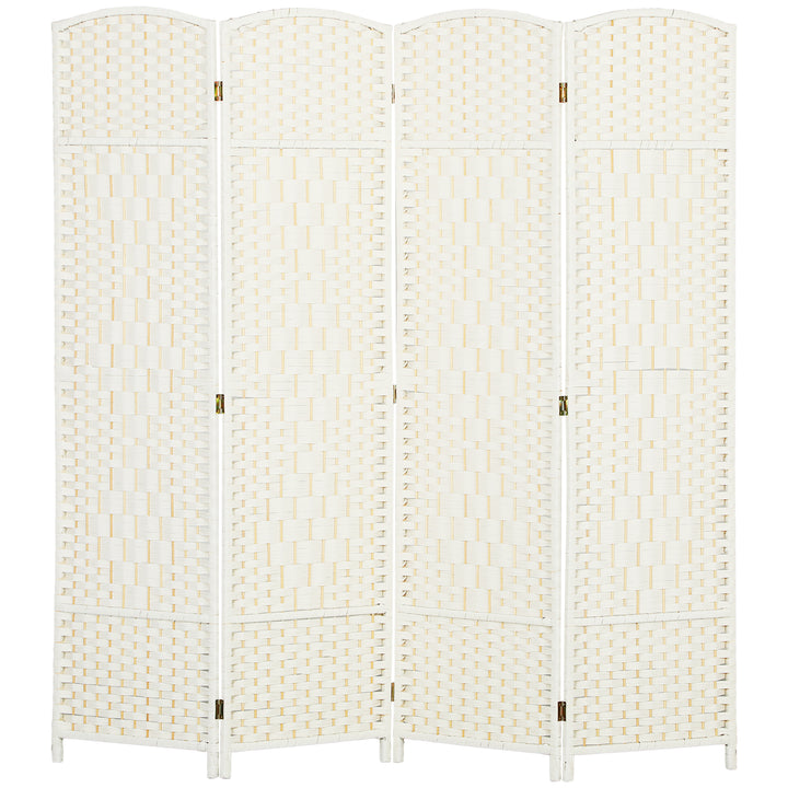 Rumdeler, 4-panels foldbar skillevæg, vævet mønster, fyrretræ, hvid