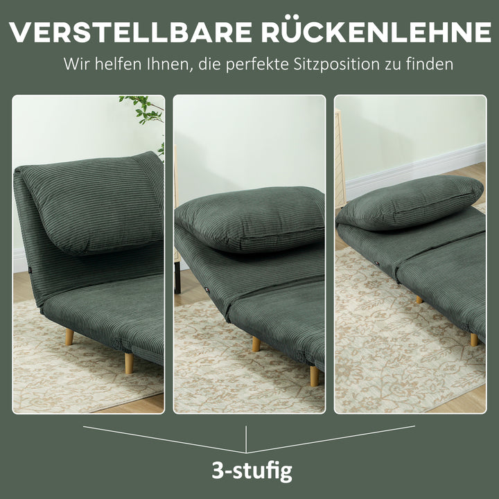 2-i-1 sovesofa gæsteseng, justerbar nakkestøtte, fløjlslook, 82 cm x 87 cm x 89 cm, grøn