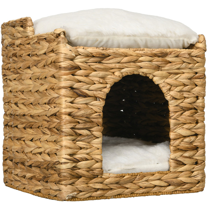 Vandhyacintgræs kattehule, 2 sovepladser, 2 vaskbare puder, naturlig + hvid