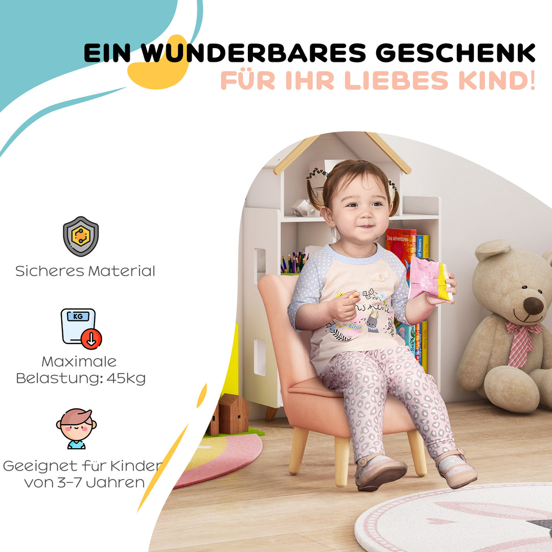 Børnelænestol, fløjlslook, til 3-7 år, op til 45 kg, træramme, 44 x 45 x 56,5 cm, lyserød