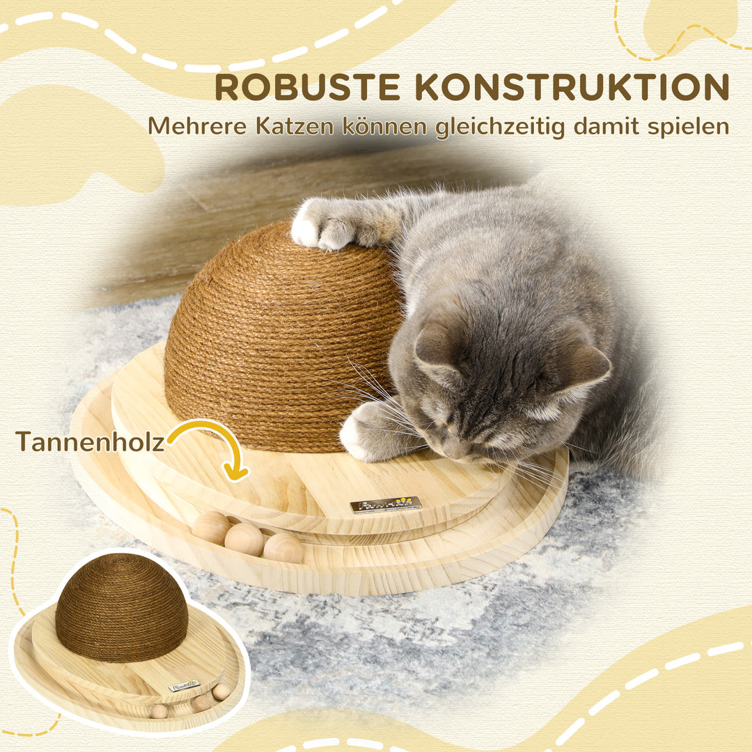 Interaktivt kattelegetøj, kradseflade, oval boldbane, fyrretræ, 39,5 x 32,5 x 14,5 cm