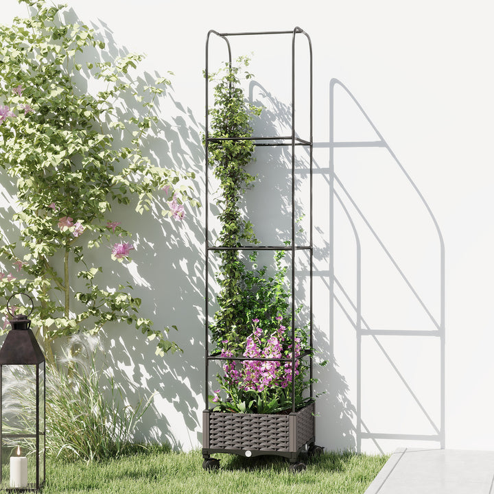 Højbed med espalier, mobil blomsterkasse med hjul, drænhul, plantekasse 40 x 40 x 185 cm