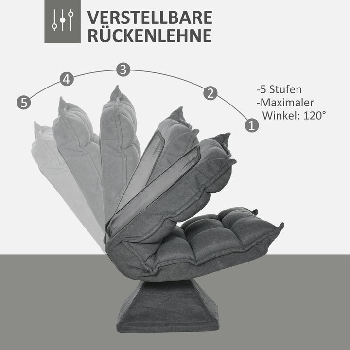 Hvilestol med justerbar lænefunktion, drejelig, linnedlook, 62 cm x 70 cm x 95 cm, grå