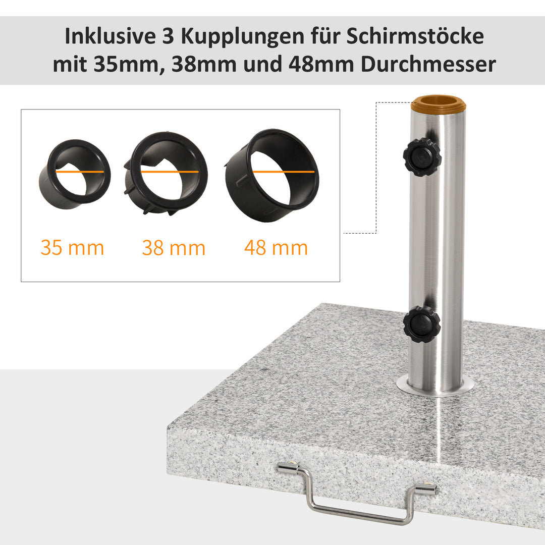 Parasolfod i rustfrit stål med håndtag, halvrund, paraplyholder, paraplyvægt til parasoller Ø3,8-Ø4,8 cm, til altan, terrasse, have, grå