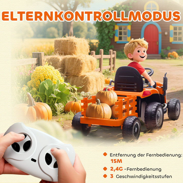 Elektrisk børnetraktor, havetraktor med fjernbetjening, blød start, til børn i alderen 3-8 år, orange