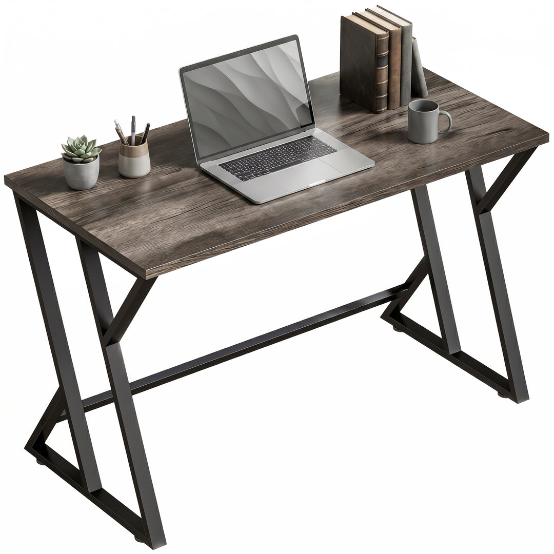 Skrivebord/computerbord 120x60cm, kontorbord med Z-formet metalbase, trælook, industrielt design til kontor, grå