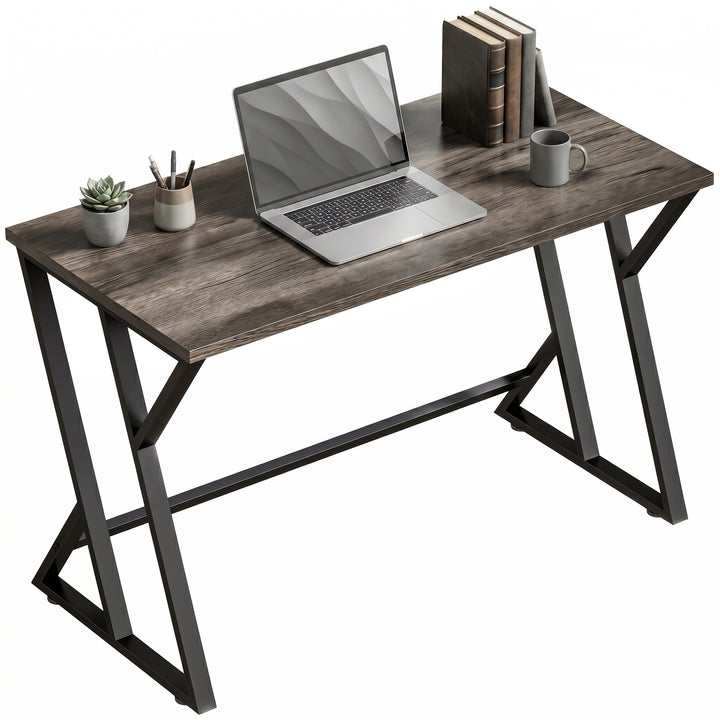 Skrivebord/computerbord 120x60cm, kontorbord med Z-formet metalbase, trælook, industrielt design til kontor, grå