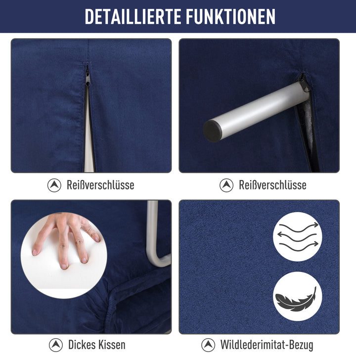 Sovesofa, 5-vejs justerbar, imiteret ruskind, metalstel, inklusive hynder, marineblå