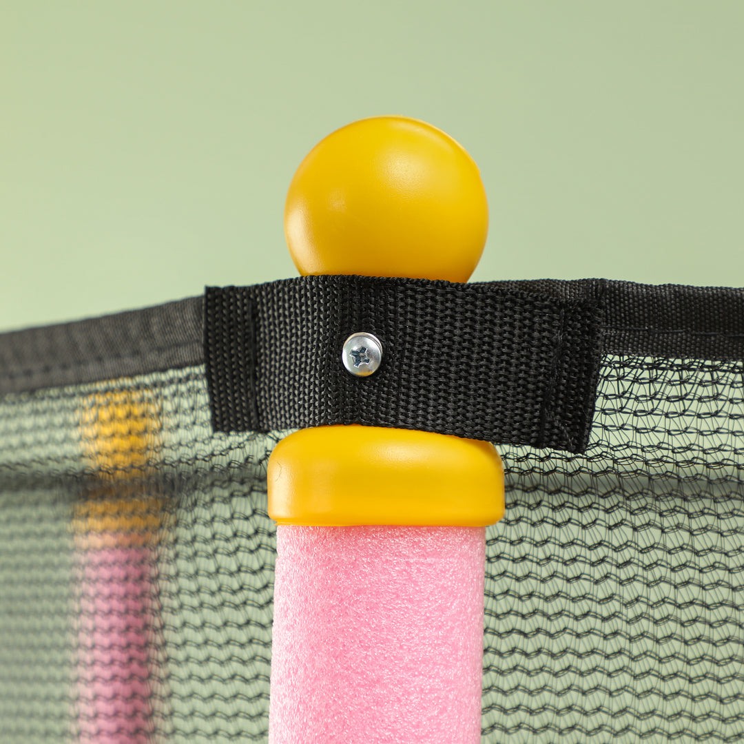 Børnetrampolin, 140 cm diameter, med sikkerhedsnet, til indendørs og udendørs brug, stål, plastik, lasteevne op til 50 kg, lyserød