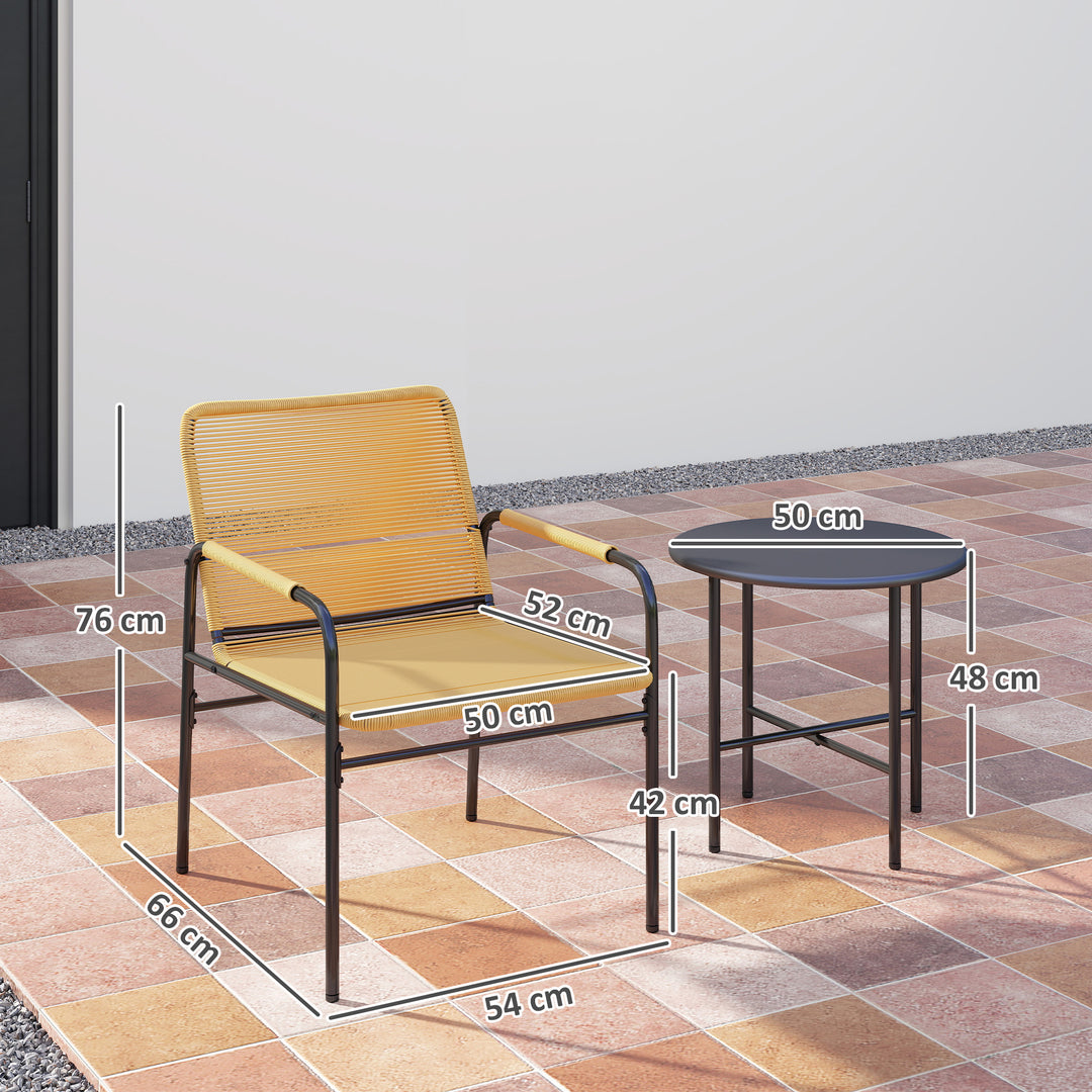 3-Delt rattan bistrosæt, siddegruppe, havemøbler med 2 havestole, sofabord 54 x 66 x 76 cm, gul