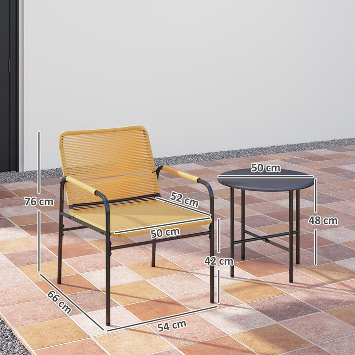 3-Delt rattan bistrosæt, siddegruppe, havemøbler med 2 havestole, sofabord 54 x 66 x 76 cm, gul