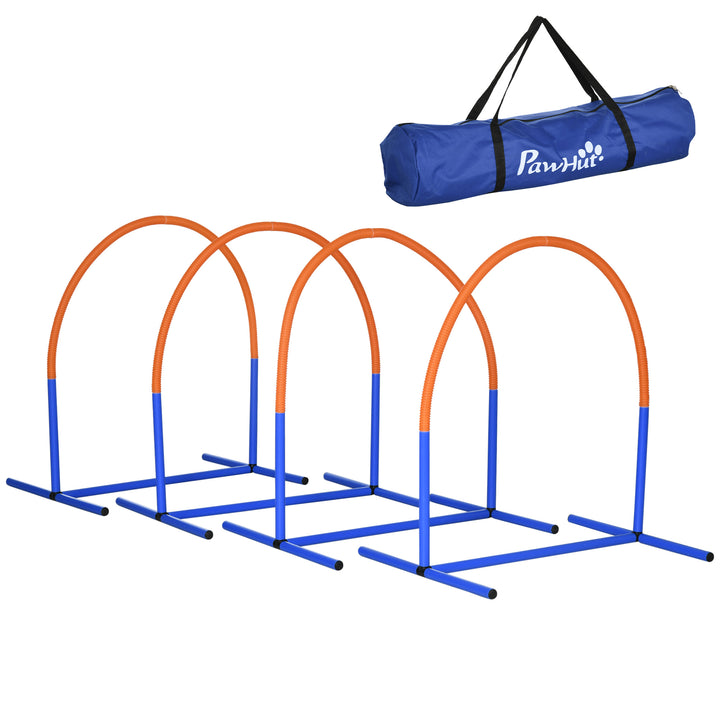 Agility-sæt til hunde, hundetræning, 4 buer, til begyndere, med bæretaske, blå+orange, 88 x 64 x 95 cm