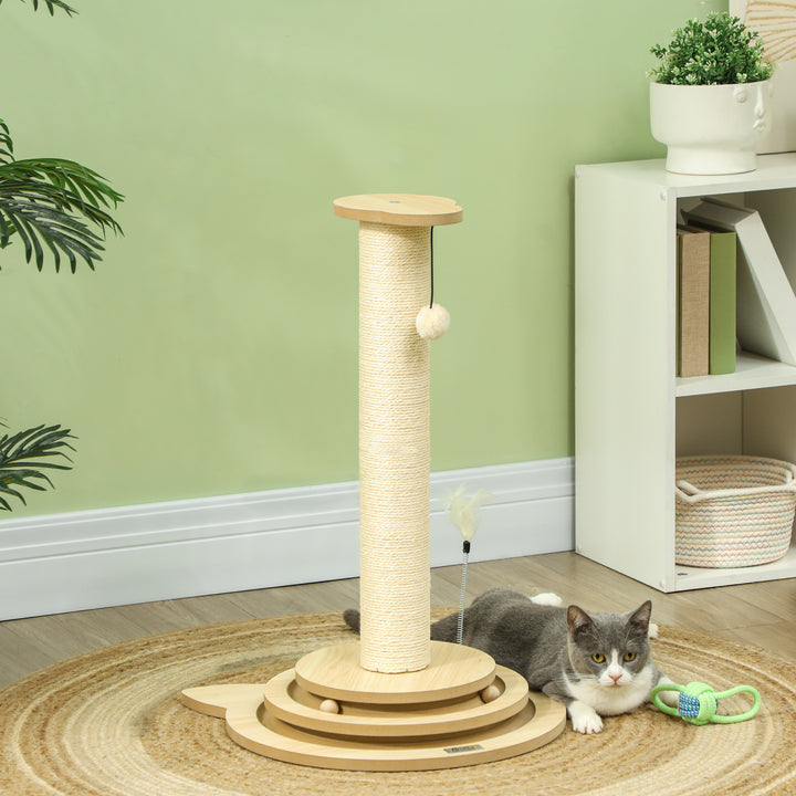 Kradsetræ til katte, 69 cm, sisal kradsetræ, boldløbebane, legebold, legefjeder, 4-i-1 design, cremehvid