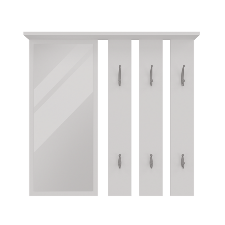 Knagerække med hylde og spejl, mat hvid