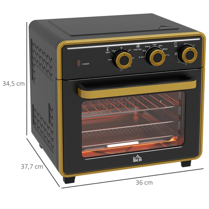 Miniovn, 20 liter, oliefri stegning, grillning, bagning, konvektion, 90-230° c, timer, 1400w, sort+guld