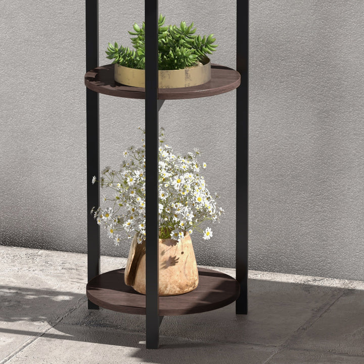 Blomsterstativ, 5 niveauer, til indendørs og udendørs brug, stål + fyrretræ, 28 x 28 x 87 cm, brun/sort
