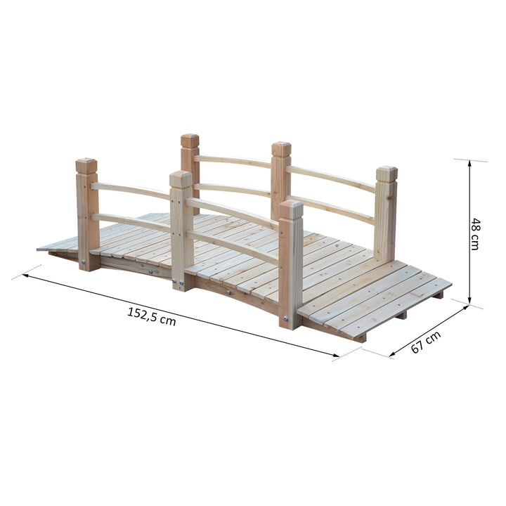 Havebro, træbro, trægangbro, dambro, dekorativ bro med rækværk, op til 180 kg, fyrretræ, natur, 152,5 x 67 x 48 cm