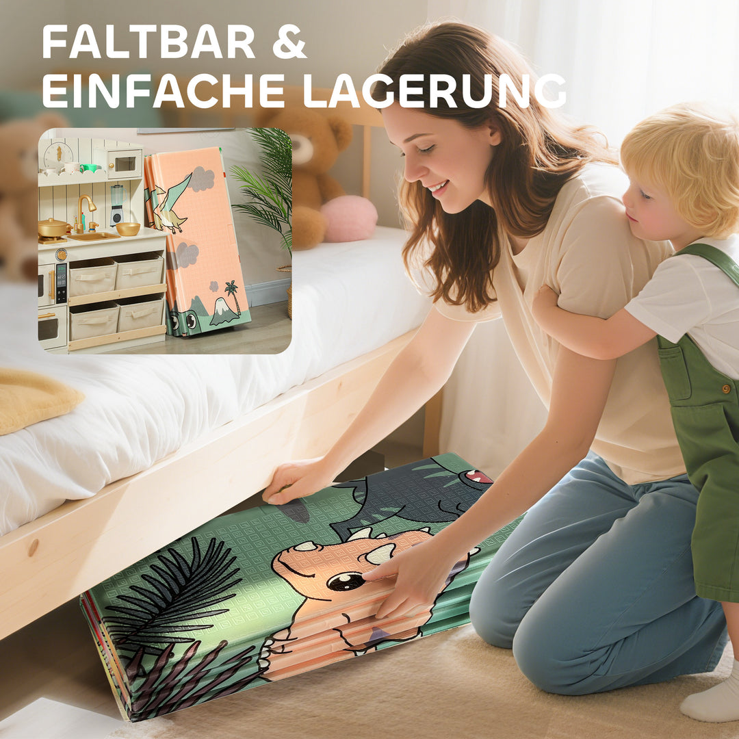 Babylegemåtte 196 x 176 x 1,5 cm sammenfoldelig dobbeltsidet krablemåtte flerfarvet