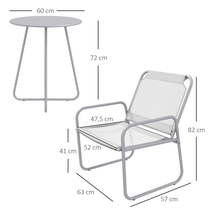 3-Delt havemøbelsæt, 2 stole med åndbart stofbetræk, 1 rundt bord ø60 cm, lysegrå