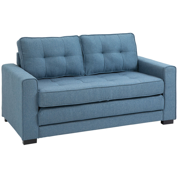 Sovesofa klapsofa 2-personers stof sovesofa sofa med sovefunktion sofasæt linen touch gummitræ blå 147,5 x 75 x 85 cm