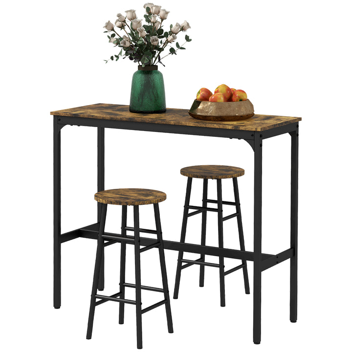 Barbord med 2 stole i industrielt design sæt med 2 barstole med bord, industrielt design, 3 dele, brun + sort