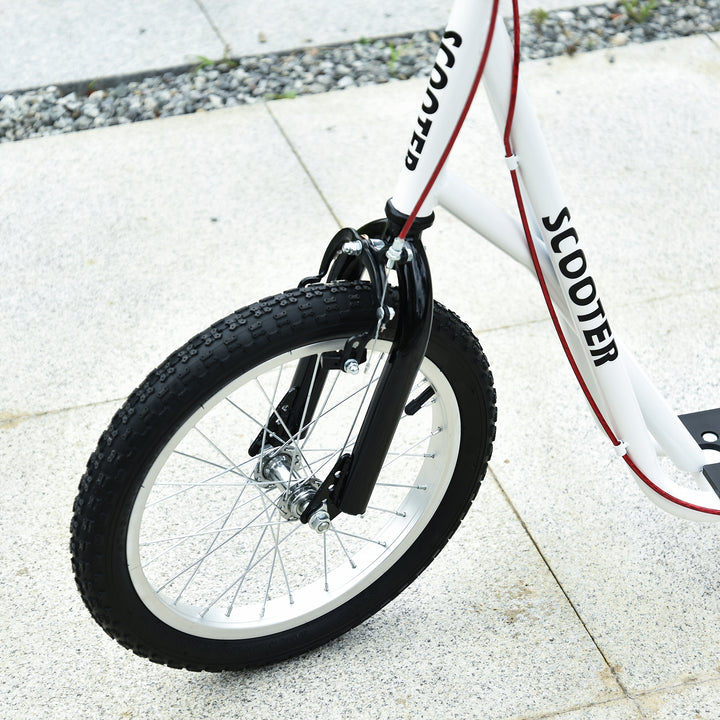 Børnescooter, sparkscooter, city scooter, sparkscooter, børnesparkbræt med pneumatiske dæk og håndbremse, scooter til børn, vandtæt, foldbar, fra 5 år, 16 tommer, hvid, 139 x 58 x 90-96 cm