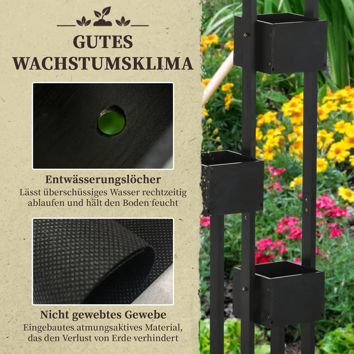 Plantekombination, modulært design, stativ, naturtræ, sort, 90 x 45 x 170 cm