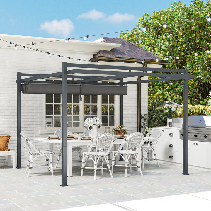 Pergola pavillon ca. 3,5x3m aluminium stabil vinterbestandig solbeskyttelse med justerbart skydetag grå