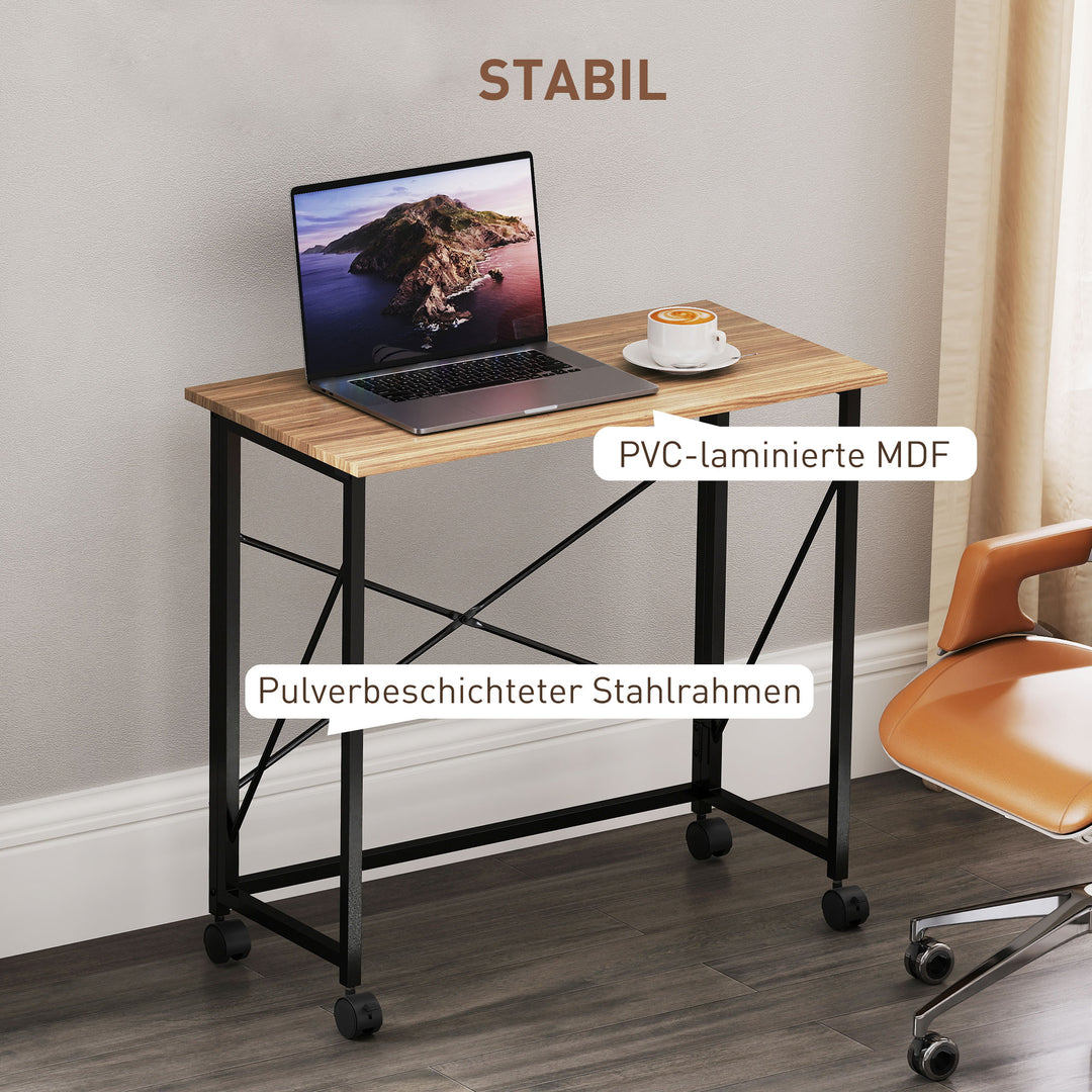 Klapbord med hjul, pladsbesparende, stål, mdf, eg