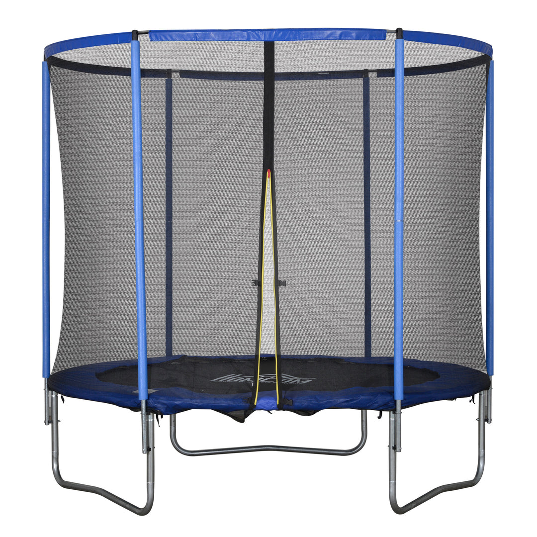 Trampolin med sikkerhedsnet havetrampolin til indendørs og udendørs brug fitnesstrampolin til børn og voksne stålblå+sort op til 113,6 kg ø244 x 240h cm