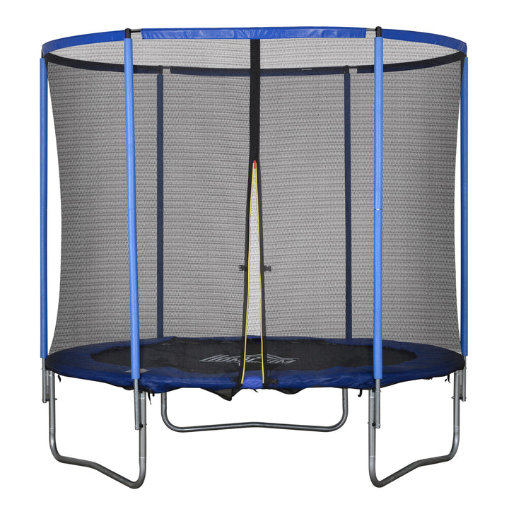 Trampolin med sikkerhedsnet havetrampolin til indendørs og udendørs brug fitnesstrampolin til børn og voksne stålblå+sort op til 113,6 kg ø244 x 240h cm