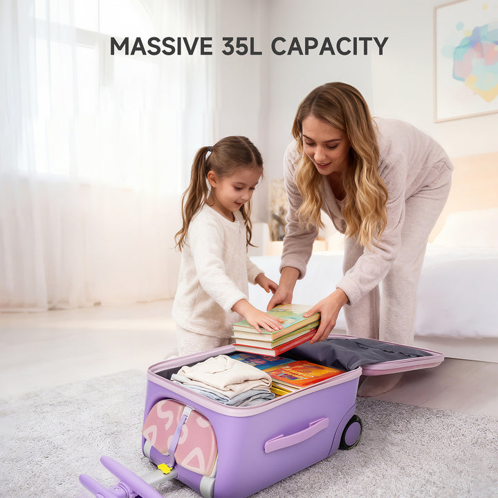 Jovikids JOYRIDE børnekuffert, 3-i-1 rejsetaske med universalhjul til rejser, armlæn til børn fra 3 år og opefter, 38L trolley håndbagage (lyserød)